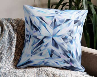 Diamond Decorative Pillow - Crystal Pillow Cover - Accent Cushion, Abstract Geometric Office Bedroom & Living Room Decor, Gemstone Art