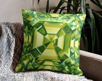 Gemstone Decorative Pillow - Green Peridot Pillow Cover - Accent Cushion, Abstract Geometric Bedroom & Living Room Decor, Gemstone Decor