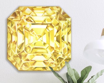 Citrine Canvas Art Print - November Birthstone - Asscher Yellow Diamond Cut painting prints Crystal print Gemstone Home decor Gem Wall Art