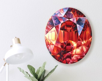 Garnet Canvas Art Print - 11&quot;x14&quot; - January Birthstone - Oval Crystal painting - Crystal print Gemstone Home decor Gem Wall Art