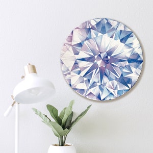 Runder Diamant Leinwand Kunstdruck - 12 "x 12" - April Birthstone - Kristallmalerei - Aquarell Edelstein - Wohnkultur Juwel Wandkunst, fertig zum Aufhängen