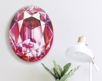 Pink Tourmaline Canvas Art Print  - 11&quot;x14&quot; - October Birthstone - Oval Crystal painting - Crystal print Gemstone Home decor Gem Wall Art