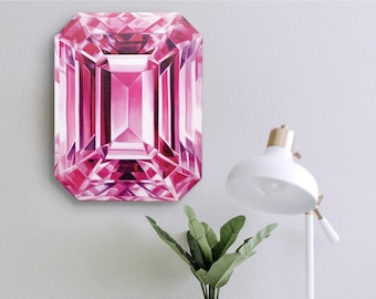 Pink Tourmaline Canvas Art Print - 11"x14" - October Birthstone - Emerald Cut Rose painting - Crystal print Gemstone Home decor Gem Wall Art