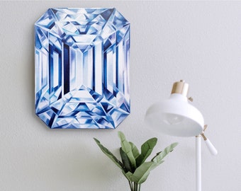 Diamond Canvas Art Print - 11"x14" - April Birthstone - Crystal painting Gemstone wall art Crystal Home decor Gem ready to hang Emerald cut