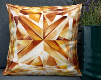 Gemstone Decorative Pillow - Princess Orange Diamond Pillow Cover - Citrine Accent Cushion, Abstract Geometric Bedroom & Living Room Decor