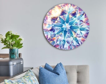 ORIGINAL  Rainbow Tanzanite Oil Painting, Round Diamond Cut, Aurora Gemstone, Ready to Hang, Art Gift, Home Decor Gift for Jewellery Maker