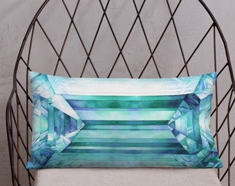 Gemstone Decorative Pillow - Green Emerald Pillow Cover - Accent Cushion, Abstract Geometric Bedroom & Living Room Decor, Gemstone Decor