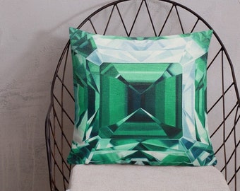 Gemstone Decorative Pillow - Green Emerald Pillow Cover - Accent Cushion, Abstract Geometric Bedroom & Living Room Decor, Gemstone Decor