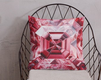 Gemstone Decorative Pillow - Corall Zircon Pillow Cover - Accent Cushion, Abstract Geometric Bedroom & Living Room Decor, Gemstone Decor