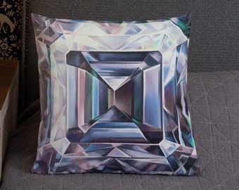 Gemstone Decorative Pillow - Tanzanite Pillow Cover - Accent Cushion, Abstract Geometric Bedroom & Living Room Decor, Gemstone Decor