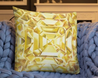 Gemstone Decorative Pillow - Asscher Yellow Diamond Pillow Cover - Citrine Accent Cushion, Abstract Geometric Bedroom & Living Room Decor