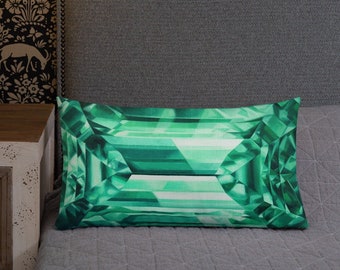 Gemstone Decorative Pillow - Green Emerald Pillow Cover - Accent Cushion, Abstract Geometric Bedroom & Living Room Decor, Gemstone Decor