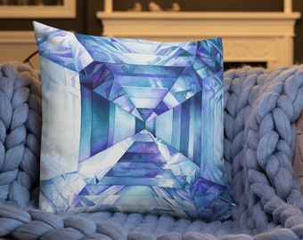 Gemstone Decorative Pillow - Blue Tanzanite Pillow Cover - Accent Cushion, Abstract Geometric Bedroom & Living Room Decor, Gemstone Decor