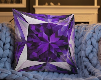 Gemstone Decorative Pillow - Purple Amethyst Pillow Cover - Accent Cushion, Abstract Geometric Bedroom & Living Room Decor, Gemstone Decor