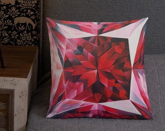 Gemstone Decorative Pillow - Ruby Princess Pillow Cover - Accent Cushion, Abstract Geometric Bedroom & Living Room Decor, Gemstone Decor