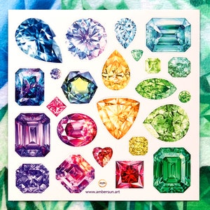 Set of 24 Gemstone Vinyl stickers, Laptop stickers, Gem stickers, Emerald, Sapphire, Diamond, Amethyst Crystals Laminated Not Paper Stickers image 1