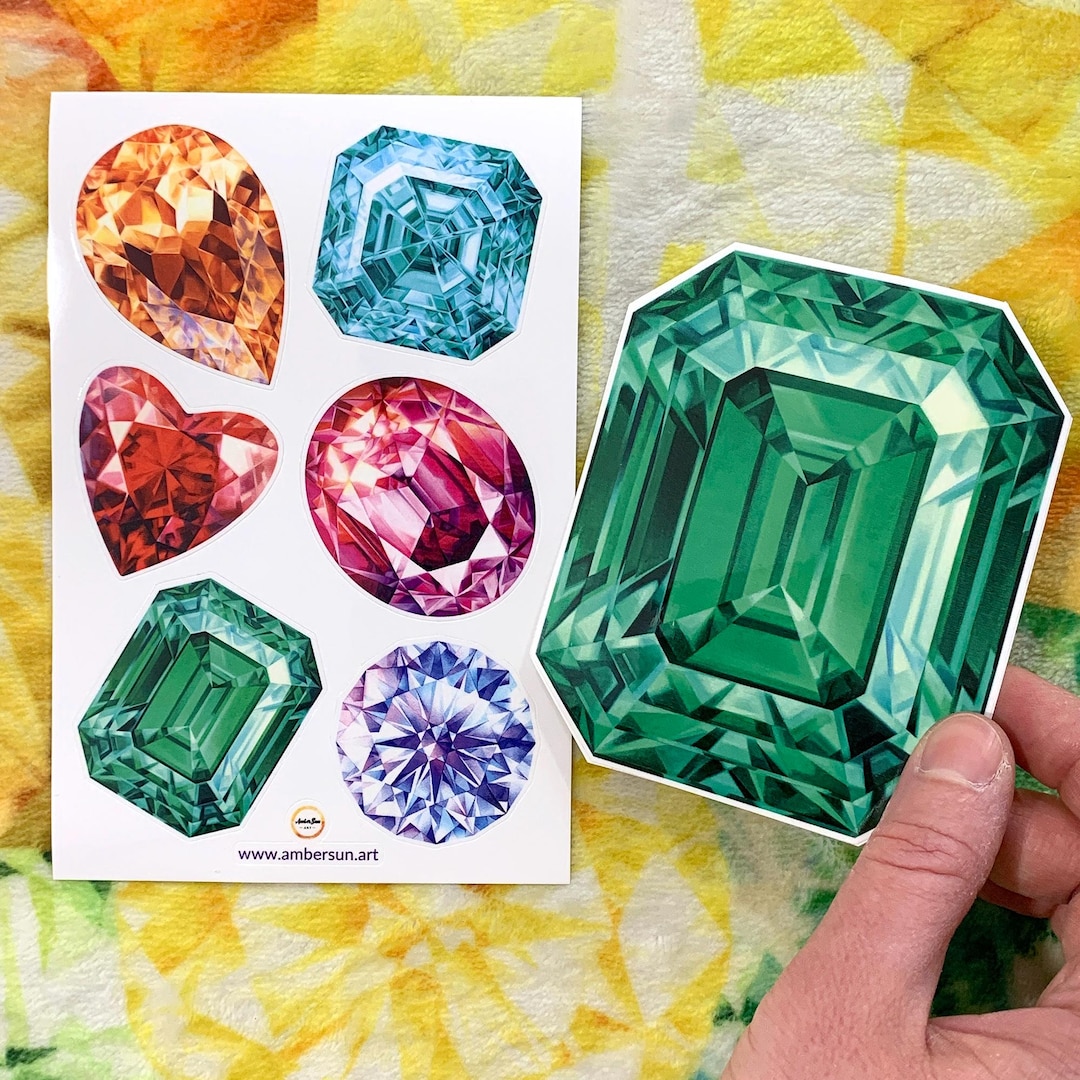 Gemstone Sticker Bundle – 4"x6" Stickers Sheets + Large Emerald Bonus ...