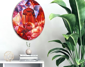 Impresión artística en lienzo de granate grande - 45,7 x 58,4 cm - Piedra natal de enero - Pintura de cristal ovalada - Impresión de cristal - Piedra preciosa - Decoración del hogar - Arte mural con gemas