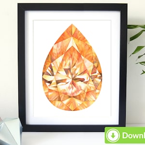 Citrine Gemstone Printable Art - for Personal Use, Wall Art Print Digital Download Watercolor Gemstone, Home Decor Poster