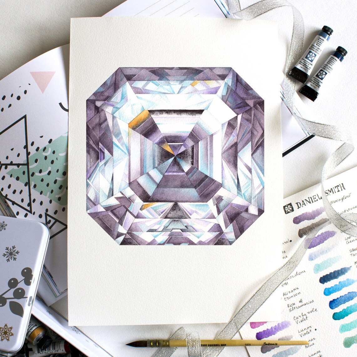 Crystal watercolor Diamond painting Watercolor prints Crystal Etsy