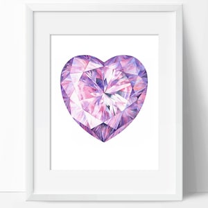 Amethyst Heart Watercolor Art Print (Unframed) - Crystal Painting - Gemstone Wall Art - Gem Home Decor - Wall Hanging - No Frame Included