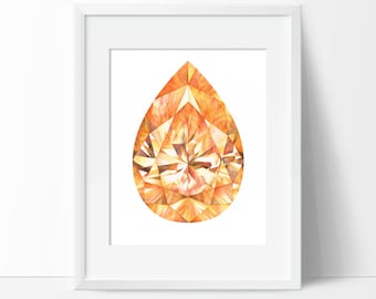 Citrine Pear Watercolor Art Print (Unframed) - Crystal Painting - Gemstone Wall Art - Gem Poster - Diamond Wall Hanging - No Frame Included