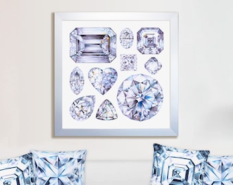 Gemstone Print, Diamond Wall Art Print, April Birthstone Poster, Gem Art, Crystal Print, Art Gift, Home Decor, Square Art, Gem poster