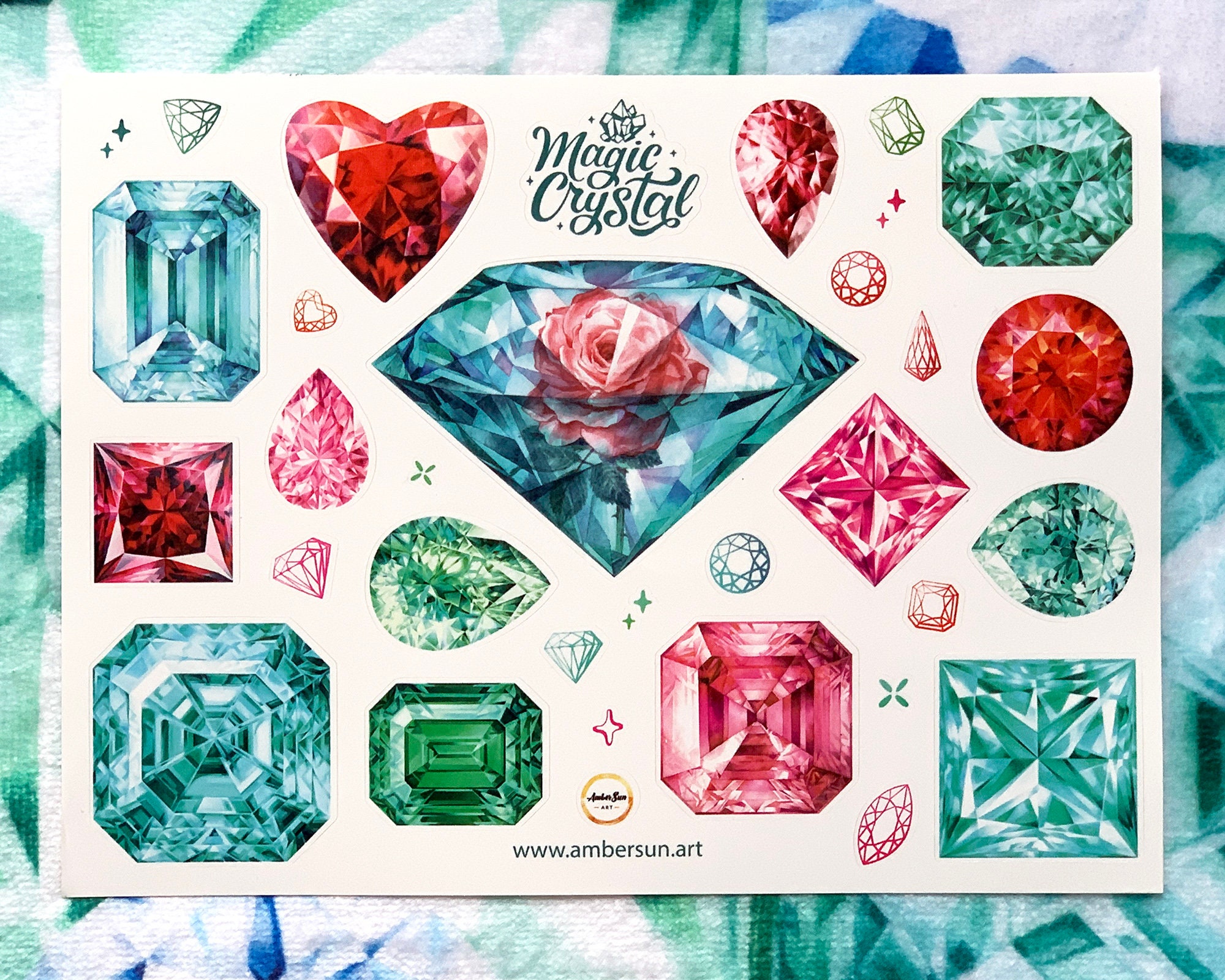 Set of Gemstone Vinyl Stickers, Laptop Stickers, Gem Stickers, Emerald ...