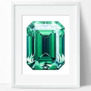 Emerald Gemstone Art Print (Unframed) - Crystal Painting - Green Gem Poster - Home Decor - Wall Hanging - May Birthstone - No Frame Included