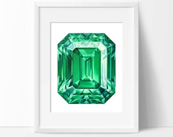 Emerald Gemstone Art Print - Crystal Painting - Green Gemstone Wall Art - Gem Poster Home Decor - Diamond Wall Hanging - May Birthstone Art