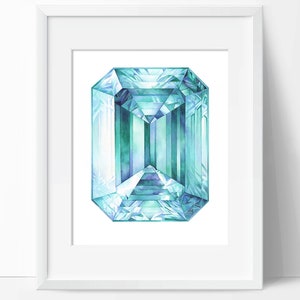 Emerald Watercolor Art Print (Unframed)  - Crystal Painting - Gemstone Wall Art - Gem Home Decor - May Bithstone - No Frame Included