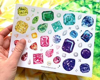 Set di 57 adesivi in vinile con piccole pietre preziose, adesivi per laptop, adesivi con gemme, smeraldo, zaffiro, tormalina, cristalli laminati, non adesivi di carta