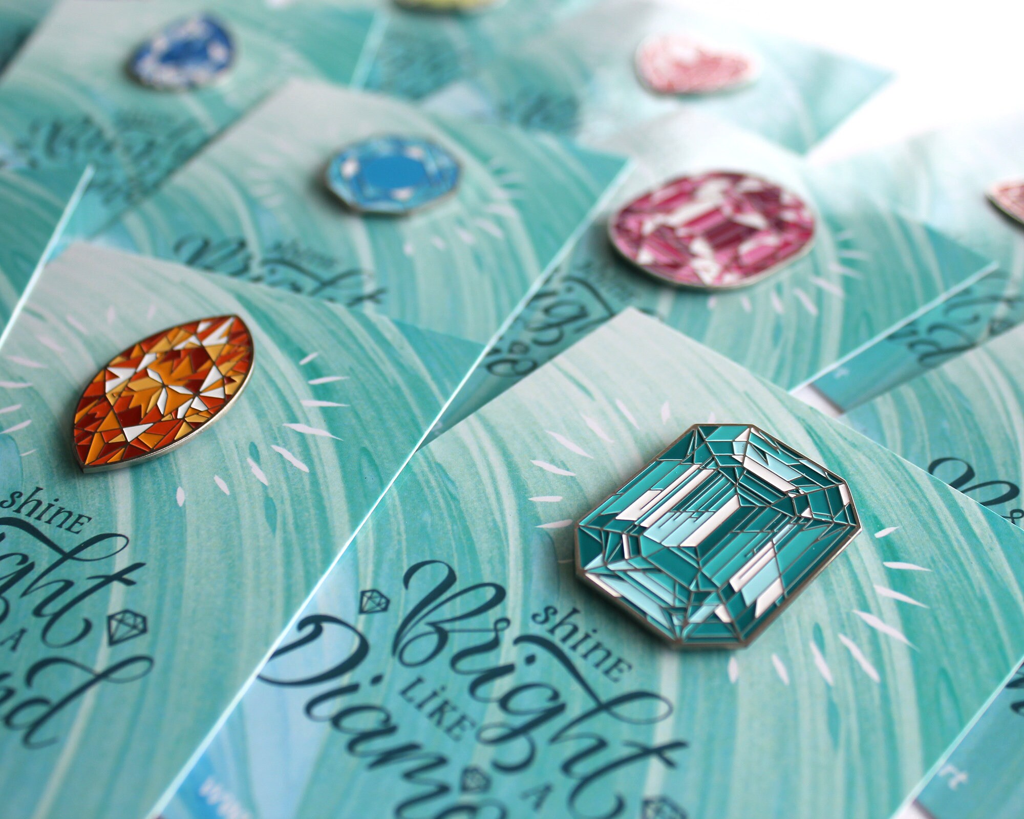 Set of 12 Gemstone Pins Gem Hard Enamel Blue Pin Diamond Etsy