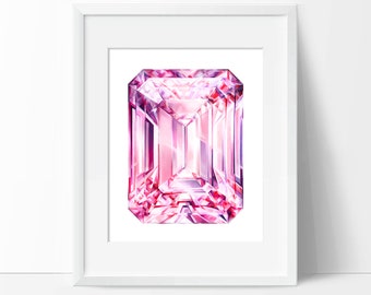 Pink Diamond Art Print - Crystal Painting - Gemstone Wall Art - Gem Poster Home Decor - Diamond Wall Hanging