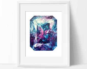 Radiant Alexandrite Gemstone Watercolor Art Print - Crystal Painting - Gemstone Wall Art - Gem Poster Home Decor Purple Diamond Wall Hanging