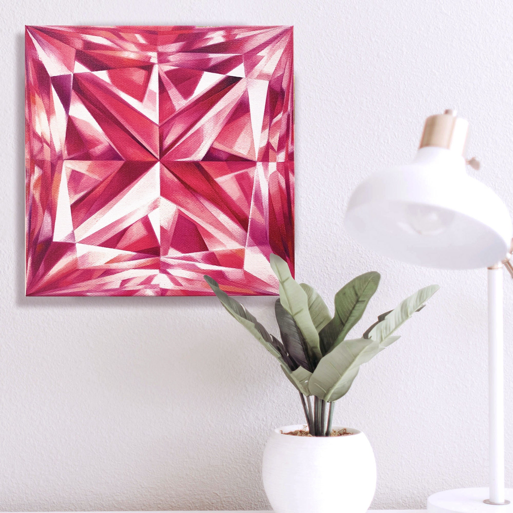 Vivid Magenta Tourmaline Princess Canvas Art Print - Birthstone - Crystal painting - Pink Crystal print Gemstone Home decor Gem Wall Art