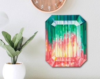 ORIGINAL Watermelon Tourmaline Oil Painting, Gemstone Art, Wall Art Ready to Hang, October Birthstone, Home Decor, Gift for Jewellery Maker