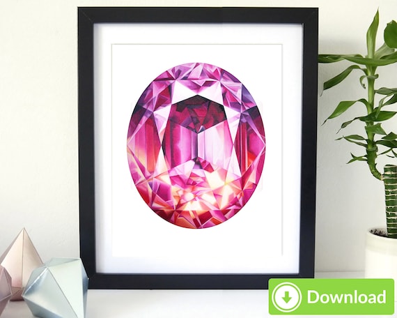 Pink Tourmaline Crystal Printable Art - for Personal Use, Diamond painting, Crystal wall art decor Gem October Birthstone Digital Download