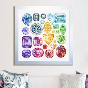 Gemstone Print, Wall Art Print, Birthstone Poster, Gem Art, Crystal Print, Emerald Painting, Art Gift, Home Decor, Square Art, Gem poster image 1