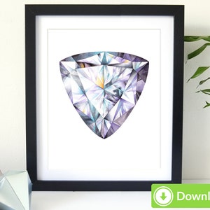 Trillion Diamond Printable Art - for Personal Use, Crystal watercolor painting. Crystal print. Gem wall art decor. Gem art, jpeg, png
