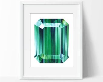 Watermelon Emerald Art Print - Crystal Painting - Green Gemstone Wall Art - Gem Poster Home Decor - Diamond Wall Hanging - May Birthstone