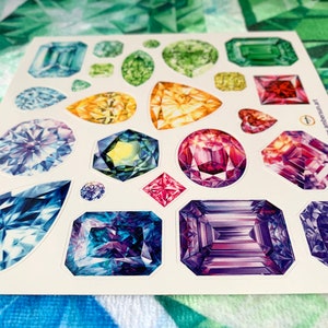 Set of 24 Gemstone Vinyl stickers, Laptop stickers, Gem stickers, Emerald, Sapphire, Diamond, Amethyst Crystals Laminated Not Paper Stickers image 2