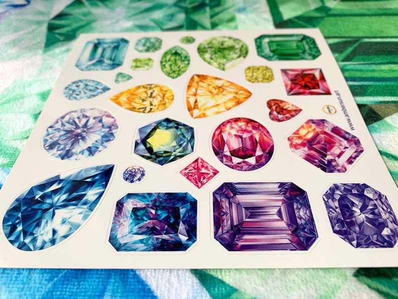 Set of 24 Gemstone Vinyl stickers, Laptop stickers, Gem stickers, Emerald, Sapphire, Diamond, Amethyst Crystals Laminated Not Paper Stickers image 2