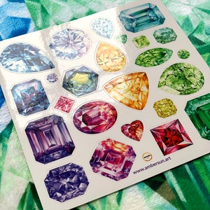 Set of 24 Gemstone Vinyl stickers, Laptop stickers, Gem stickers, Emerald, Sapphire, Diamond, Amethyst Crystals Laminated Not Paper Stickers image 3