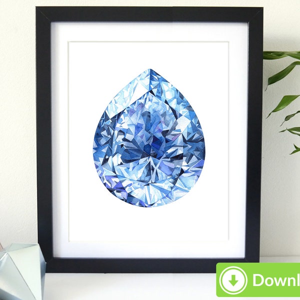 Sapphire Printable Art - for Personal Use, Wall Art Print, Watercolor Gemstone, Home Decor, Digital Download