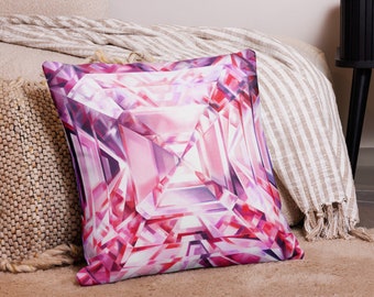 Pink Diamond Decorative Pillow - Rose Quartz Pillow Cover - Accent Cushion, Abstract Geometric Bedroom & Living Room Decor, Gemstone Decor