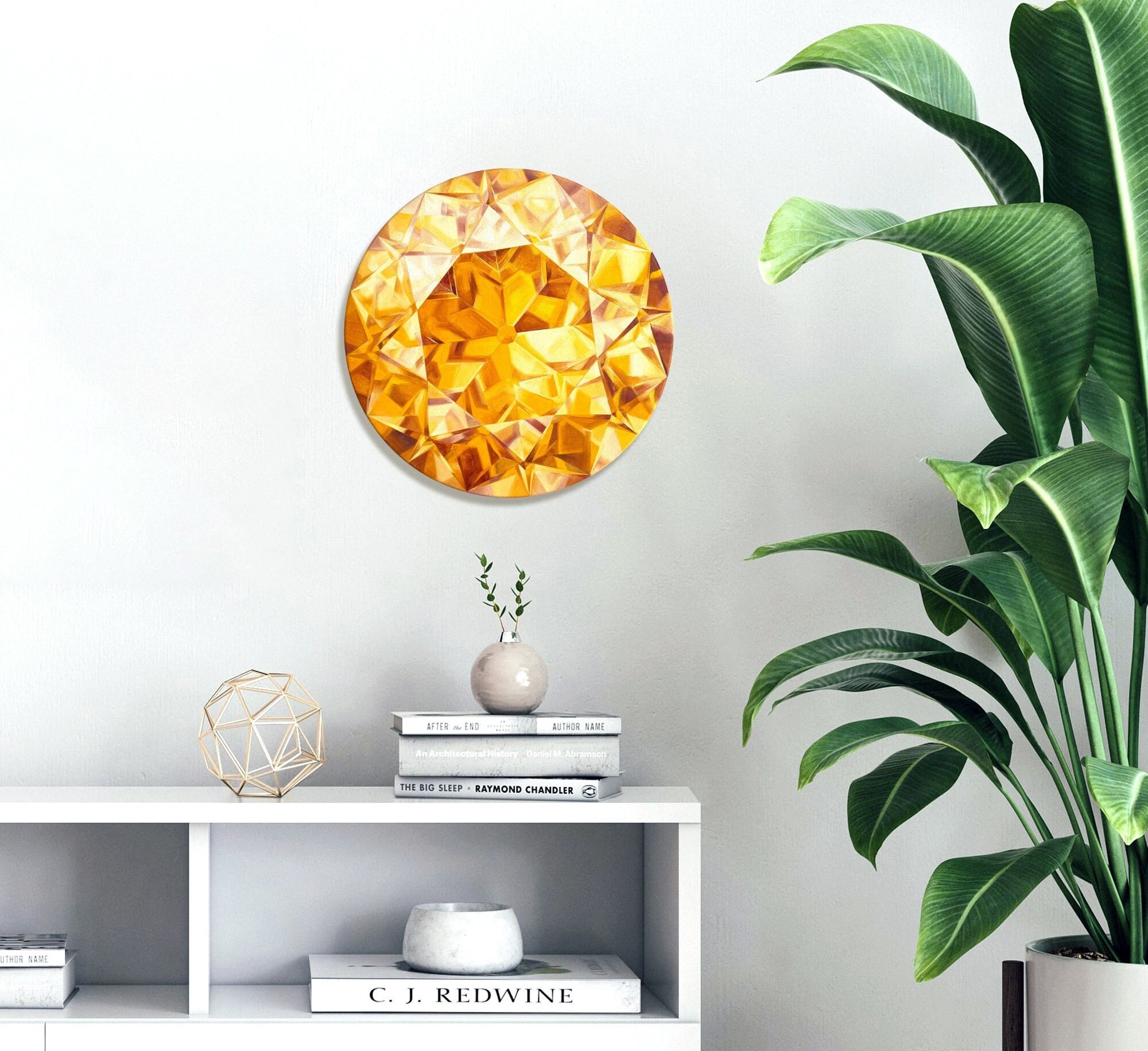 ORIGINAL Honey Diamond Oil Painting, Round Gemstone Art, Wall Art Ready to Hang, April Birthstone, Gemstone Home Decor, Yellow Gem Art