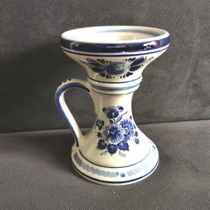 Vintage Delft Candleholder: Handpainted Floral Ceramic Candlestick