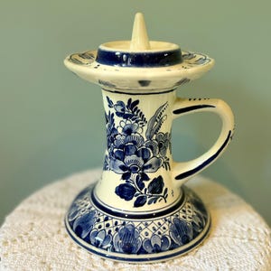 Vintage Delftware Candleholder: Hand-Painted Floral Porcelain