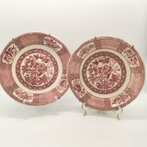 Antique Petrus Regout pink 'Tecla' plates, set of 2 transferware wallplates